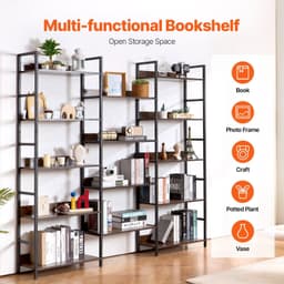 image-VEVOR Triple Metal Bookshelf, 14-Tier Industrial Bookshelf, Large Rustic Vintage Storage Bookcase with Open Shelves, Freestanding Display Shelving Unit Storage Rack, for Living room, Bedroom & Office