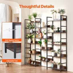 image-VEVOR Triple Metal Bookshelf, 14-Tier Industrial Bookshelf, Large Rustic Vintage Storage Bookcase with Open Shelves, Freestanding Display Shelving Unit Storage Rack, for Living room, Bedroom & Office