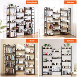 image-VEVOR Triple Metal Bookshelf, 14-Tier Industrial Bookshelf, Large Rustic Vintage Storage Bookcase with Open Shelves, Freestanding Display Shelving Unit Storage Rack, for Living room, Bedroom & Office