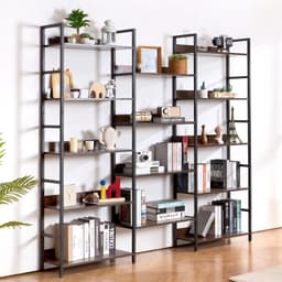 image-VEVOR Triple Metal Bookshelf, 14-Tier Industrial Bookshelf, Large Rustic Vintage Storage Bookcase with Open Shelves, Freestanding Display Shelving Unit Storage Rack, for Living room, Bedroom & Office
