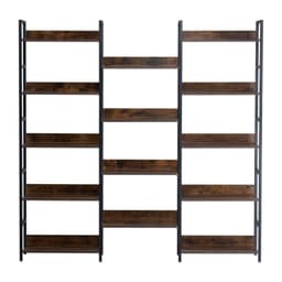image-VEVOR Triple Metal Bookshelf, 14-Tier Industrial Bookshelf, Large Rustic Vintage Storage Bookcase with Open Shelves, Freestanding Display Shelving Unit Storage Rack, for Living room, Bedroom & Office