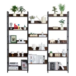 image-VEVOR Triple Metal Bookshelf, 14-Tier Industrial Bookshelf, Large Rustic Vintage Storage Bookcase with Open Shelves, Freestanding Display Shelving Unit Storage Rack, for Living room, Bedroom & Office