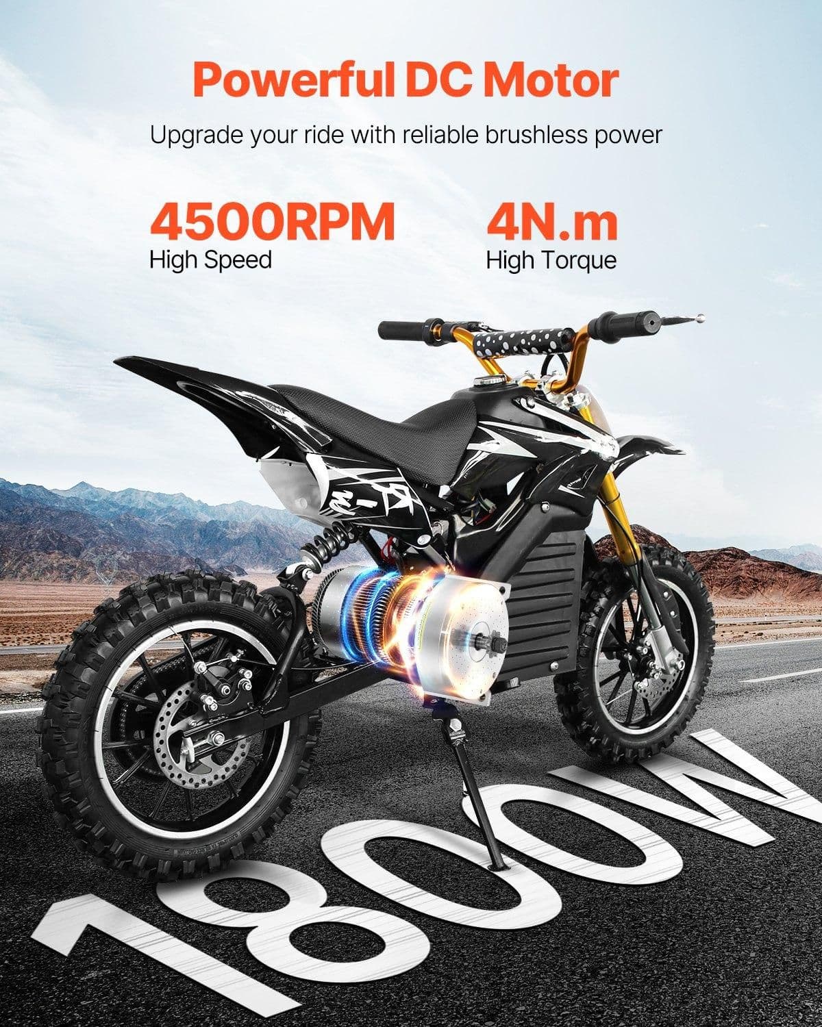 image-VEVOR 1800W Electric Brushless DC Motor Kit - 48V 4500rpm Motor with Upgraded Speed Controller for Go Karts E-Bike Motorcycle Scooter