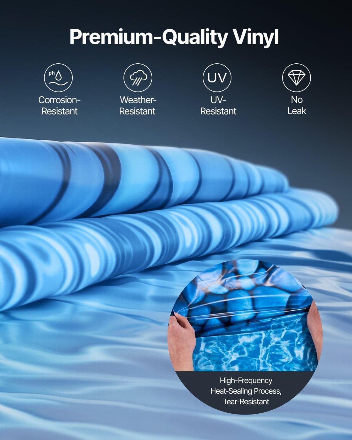 image-VEVOR 18-ft Round Above Ground Pool Liner, Unibead Pool Liners, Standard Gauge, 52inch Wall Height, Designed for Steel Sided Above-Ground Swimming Pools