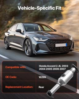 image-VEVOR Catalytic Converter, Compatible with Honda Accord 2.4L 2003 2004 2005 2006 2007, 2.4L L4 Engine, Rear, Replacement OE 16299, Stainless Steel Material, for Quick Exhaust Gas Purification