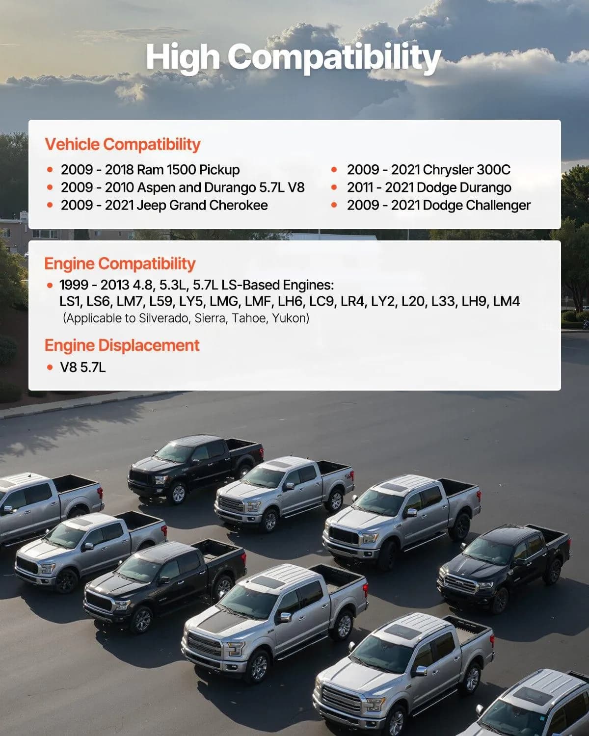 image-VEVOR Lifter Camshaft Kit, 18-Piece Set, Fits 2009-2021 Jeep Grand Cherokee, 2009-2021 Dodge Challenger, Fits 1999-2013 4.8L, 5.3L, and 5.7L LS-Based Engines, V8 5.7L