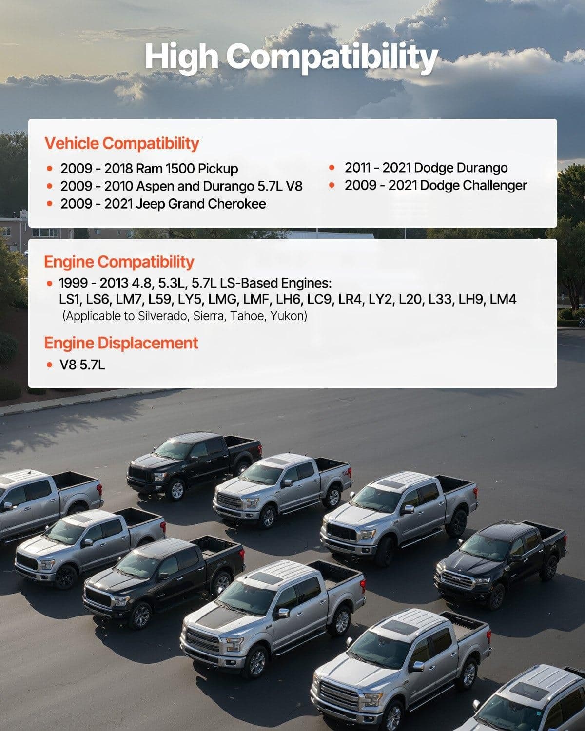 image-VEVOR Lifter Camshaft Kit, 18-Piece Set, Fits 2009-2021 Jeep Grand Cherokee, 2009-2021 Dodge Challenger, Fits 1999-2013 4.8L, 5.3L, and 5.7L LS-Based Engines, V8 5.7L