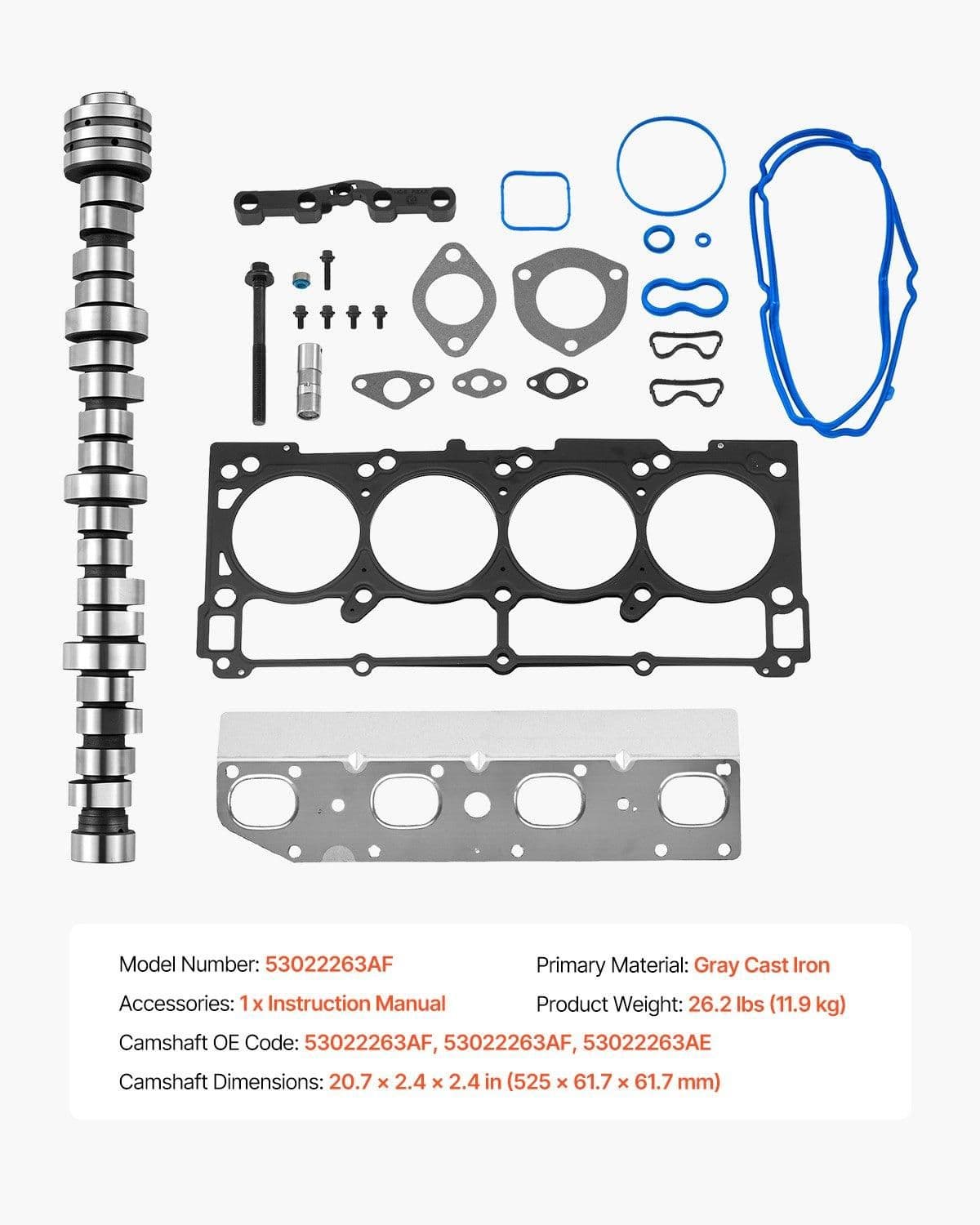 image-VEVOR Lifter Camshaft Kit, 18-Piece Set, Fits 2009-2021 Jeep Grand Cherokee, 2009-2021 Dodge Challenger, Fits 1999-2013 4.8L, 5.3L, and 5.7L LS-Based Engines, V8 5.7L