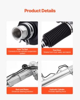image-VEVOR Hydraulic Power Steering Rack and Pinion, with Dust Boot, Compatible with 1996-2000 Toyota 4Runner L4 2.7L, 1996-2002 Toyota 4Runner V6 3.4L, 1998-2004 Toyota Tacoma L4 2.7L / V6 3.4L (RWD)
