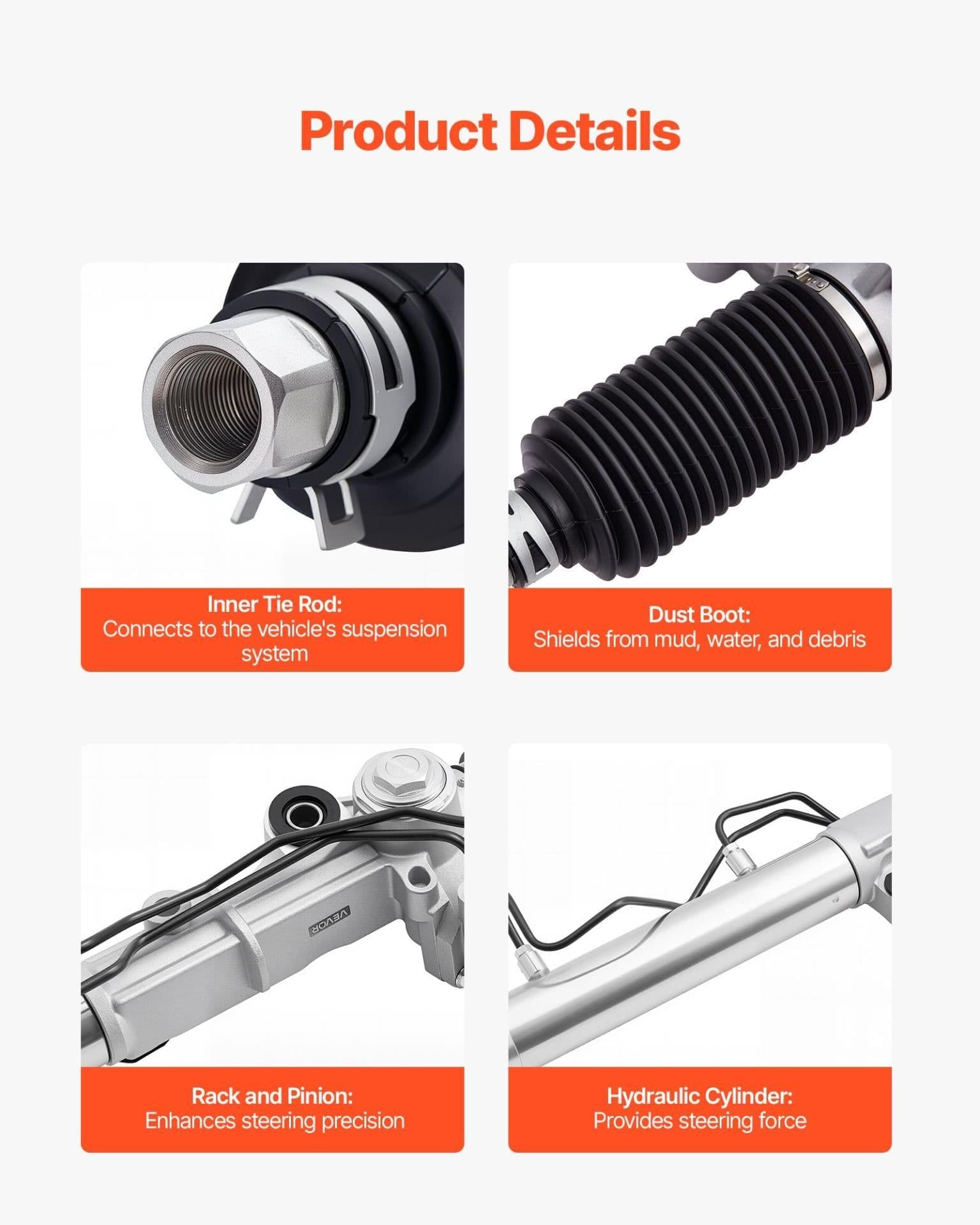 image-VEVOR Hydraulic Power Steering Rack and Pinion, with Dust Boot, Compatible with 1996-2000 Toyota 4Runner L4 2.7L, 1996-2002 Toyota 4Runner V6 3.4L, 1998-2004 Toyota Tacoma L4 2.7L / V6 3.4L (RWD)