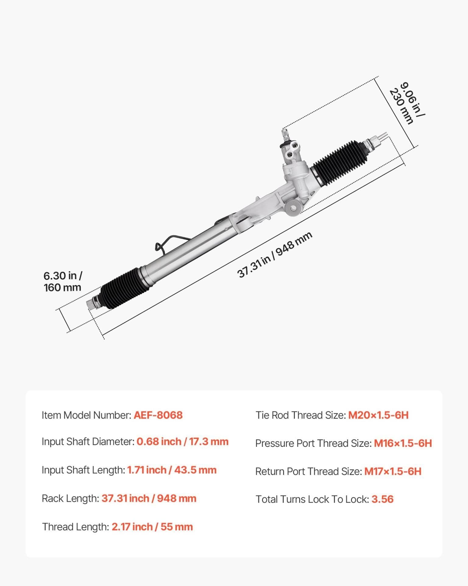 image-VEVOR Hydraulic Power Steering Rack and Pinion, with Dust Boot, Compatible with 1996-2000 Toyota 4Runner L4 2.7L, 1996-2002 Toyota 4Runner V6 3.4L, 1998-2004 Toyota Tacoma L4 2.7L / V6 3.4L (RWD)