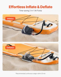 image-VEVOR Paddle Board Pump, 20PSI High Pressure, Dual Stage Inflation & Deflation SUP Air Pump with Auto-Off Function and 12V DC Car Connector, Ideal for Inflatable Paddle Board, Tent and Mattress