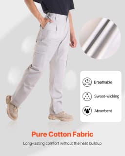 image-VEVOR FR Pants for Men, 9 oz 100% Cotton, Flame-Resistant Cargo Pants with Multi-Pockets and Elastic Waist, Reinforced Tear-proof Stitching, Ideal for Welding Work and Casual Wear, XL Size, Gray