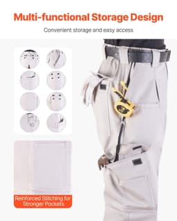image-VEVOR FR Pants for Men, 9 oz 100% Cotton, Flame-Resistant Cargo Pants with Multi-Pockets and Elastic Waist, Reinforced Tear-proof Stitching, Ideal for Welding Work and Casual Wear, XL Size, Gray