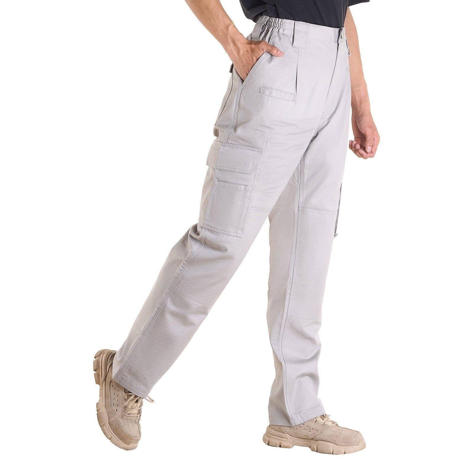 image-VEVOR FR Pants for Men, 9 oz 100% Cotton, Flame-Resistant Cargo Pants with Multi-Pockets and Elastic Waist, Reinforced Tear-proof Stitching, Ideal for Welding Work and Casual Wear, XL Size, Gray