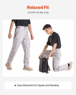 image-VEVOR FR Pants for Men, 9 oz 100% Cotton, Flame-Resistant Cargo Pants with Multi-Pockets and Elastic Waist, Reinforced Tear-proof Stitching, Ideal for Welding Work and Casual Wear, M Size, Gray