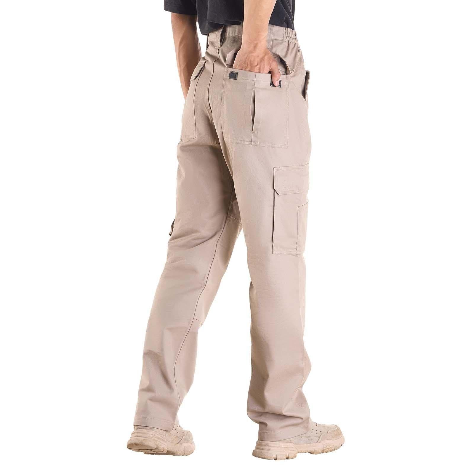 image-VEVOR FR Pants for Men, 9 oz 100% Cotton, Flame-Resistant Cargo Pants with Multi-Pockets and Elastic Waist, Reinforced Tear-proof Stitching, Ideal for Welding Work and Casual Wear, XXL Size, Khaki