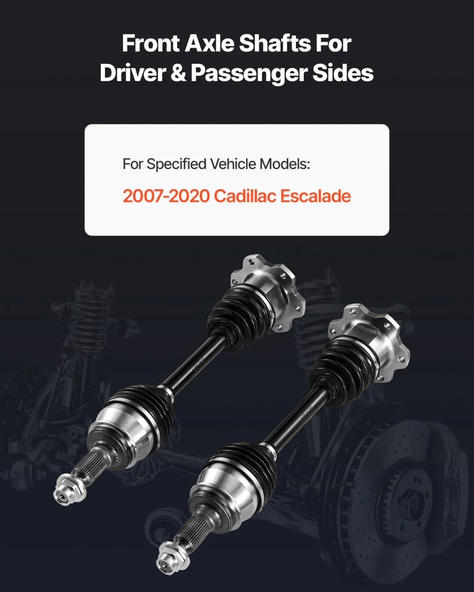 image-VEVOR CV Axle Shaft Assembly, 2 Pieces Front Left & Right (Driver and Passenger Side), Automotive Replacement CV Axles Pair Compatible with 2007-2020 Cadillac Escalade, Alloy Steel & Carbon Steel