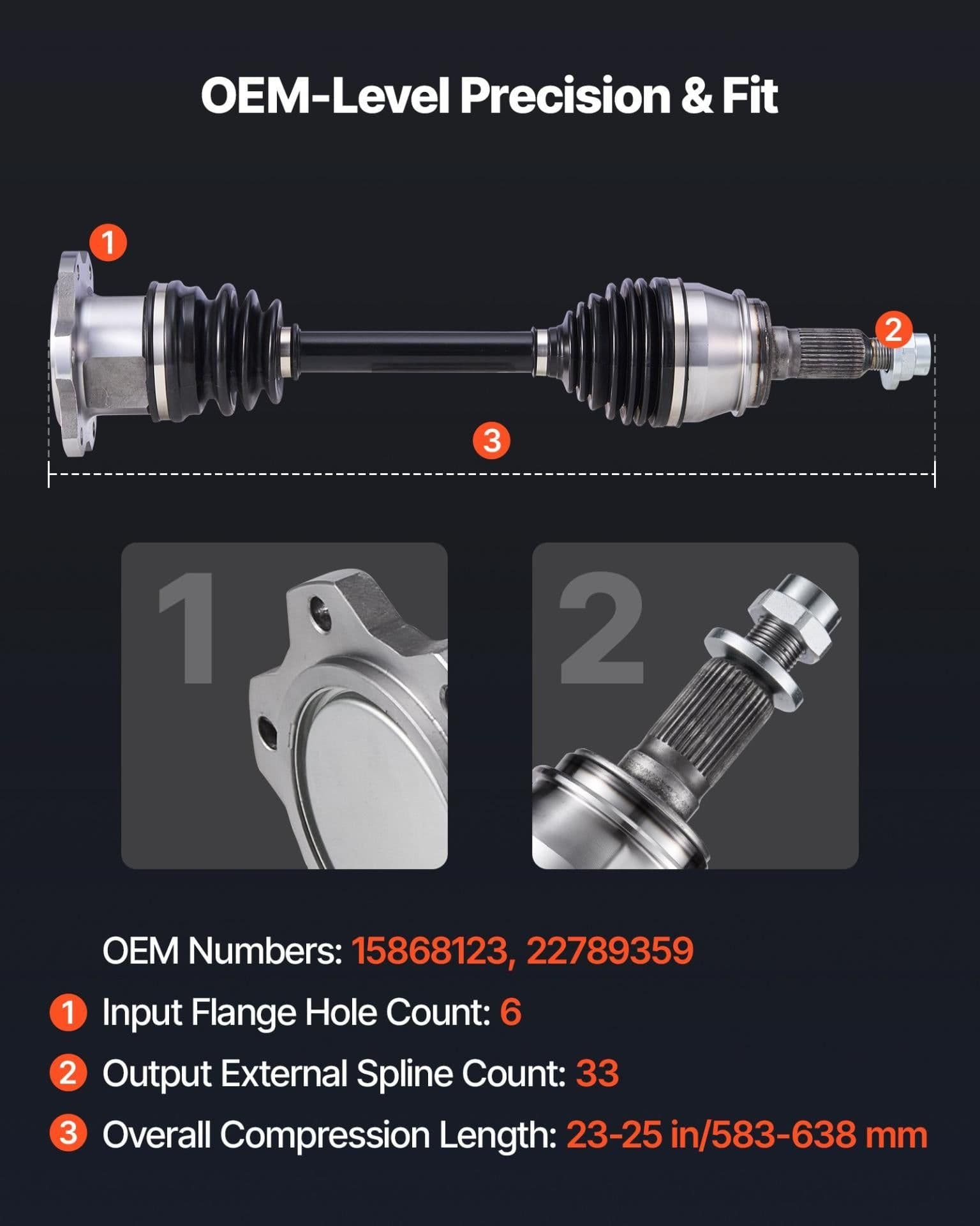 image-VEVOR CV Axle Shaft Assembly, 2 Pieces Front Left & Right (Driver and Passenger Side), Automotive Replacement CV Axles Pair Compatible with 2007-2020 Cadillac Escalade, Alloy Steel & Carbon Steel