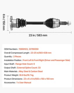 image-VEVOR CV Axle Shaft Assembly, 2 Pieces Front Left & Right (Driver and Passenger Side), Automotive Replacement CV Axles Pair Compatible with 2007-2020 Cadillac Escalade, Alloy Steel & Carbon Steel