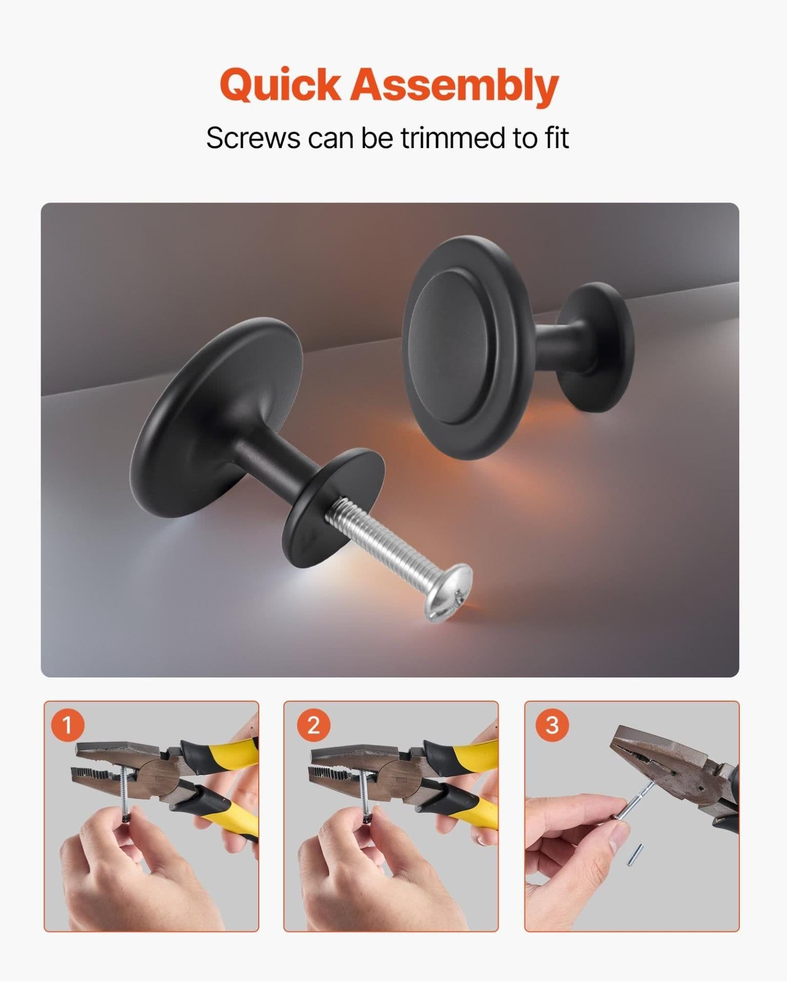 image-VEVOR Cabinet Knobs, 30 Pack, 1.22 Inch Black Zinc Alloy Drawer Pulls & Door Handles, Mushroom Kitchen Solid Knobs Dresser Handles, Cupboard Hardware with Screws for Bathroom Closet Cabinets Drawers