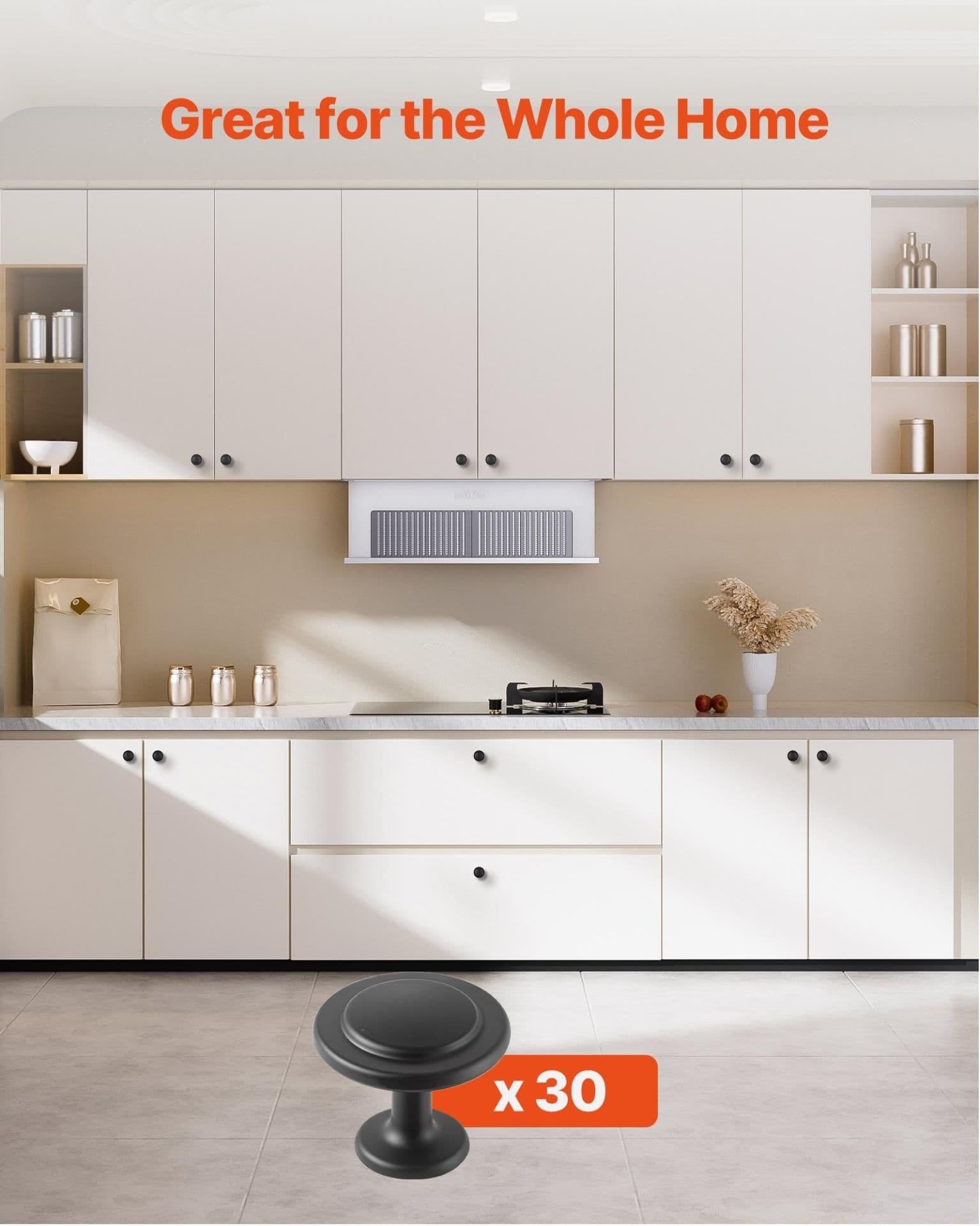 image-VEVOR Cabinet Knobs, 30 Pack, 1.22 Inch Black Zinc Alloy Drawer Pulls & Door Handles, Mushroom Kitchen Solid Knobs Dresser Handles, Cupboard Hardware with Screws for Bathroom Closet Cabinets Drawers