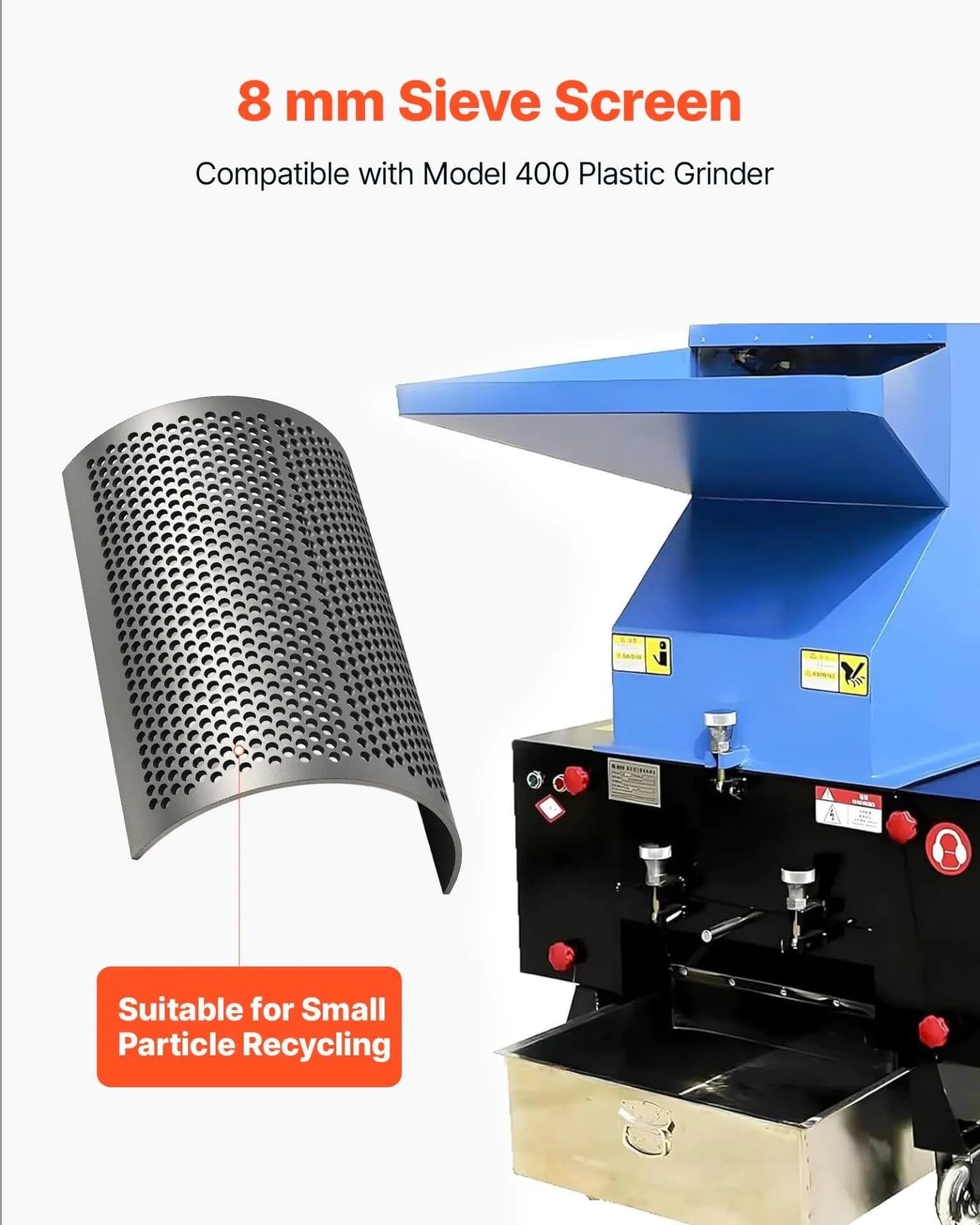 image-VEVOR Screen Mesh for Plastic Shredder, High-Quality Steel Durable Mesh, 0.315 in/8 mm High-Precision Aperture Screen, Compatible with Model 400 Plastic Grinder, Suitable for Small Particle Recycling