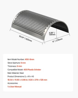 image-VEVOR Screen Mesh for Plastic Shredder, High-Quality Steel Durable Mesh, 0.315 in/8 mm High-Precision Aperture Screen, Compatible with Model 400 Plastic Grinder, Suitable for Small Particle Recycling