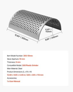image-VEVOR Screen Mesh for Plastic Shredder, High-Quality Steel Durable Mesh, 0.39 in/10 mm High-Precision Aperture Screen, Compatible with Model 300 Plastic Grinder, Suitable for Medium Particle Recycling