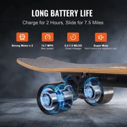 image-VEVOR Electric Skateboard with Remote, 13.7 Mph Top Speed & 7.5 Miles Max Range Skateboard Longboard, 3 Speeds Adjustment Skateboards, Easy Carry Handle Design, Suitable for Adults & Teens Beginners