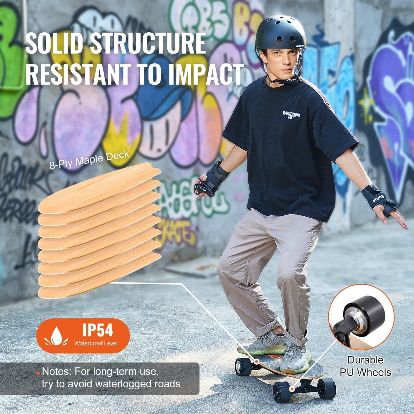 image-VEVOR Electric Skateboard with Remote, 13.7 Mph Top Speed & 7.5 Miles Max Range Skateboard Longboard, 3 Speeds Adjustment Skateboards, Easy Carry Handle Design, Suitable for Adults & Teens Beginners