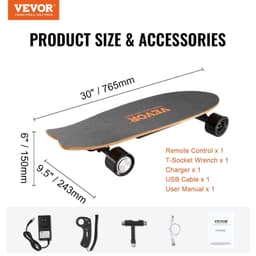 image-VEVOR Electric Skateboard with Remote, 13.7 Mph Top Speed & 7.5 Miles Max Range Skateboard Longboard, 3 Speeds Adjustment Skateboards, Easy Carry Handle Design, Suitable for Adults & Teens Beginners
