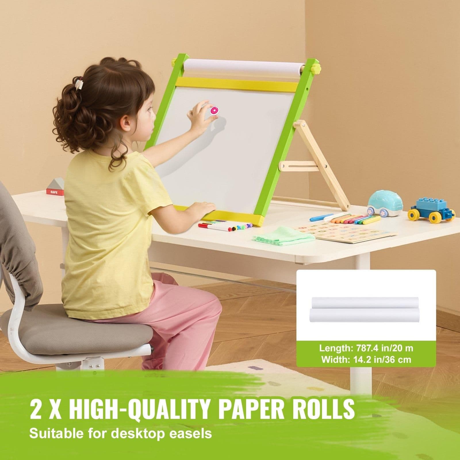 image-VEVOR Easel Accessory Set, 32 PCS Kid's Art Easel Painting Kit Including Chalks, Dry-Erase Markers & Paper Rolls, Supplies Set for Tabletop Art Easel, Painting Accessories for Toddlers Boys and Girls
