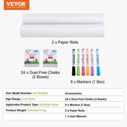 image-VEVOR Easel Accessory Set, 32 PCS Kid's Art Easel Painting Kit Including Chalks, Dry-Erase Markers & Paper Rolls, Supplies Set for Tabletop Art Easel, Painting Accessories for Toddlers Boys and Girls