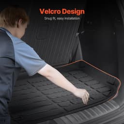 image-VEVOR Cargo Mats Compatible with Hyundai Palisade 2020-2024, Custom Fit TPE Cargo Liner Set for SUVs, Trunk and Rear Back Seat Protector Replacement, Black, Trunk Mat and Backrest Mats