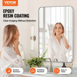image-VEVOR Wall Mounted Makeup Mirror, 0.15" Thick, 22" x 30" Mirror with Aluminium Alloy Frame & Explosion-Proof Film, Scratch-Resistant Mirror with Z-Shaped Bracket, Fit for Bathroom/Bedroom/Living Room