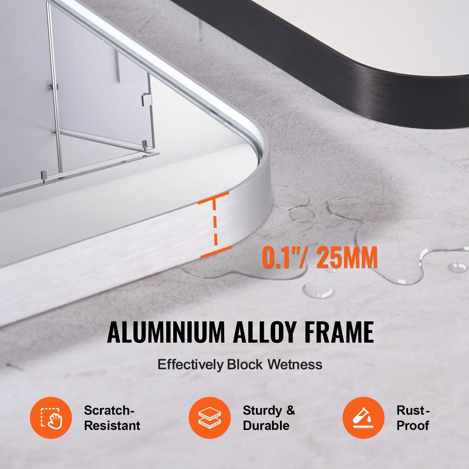 image-VEVOR Wall Mounted Makeup Mirror, 0.15" Thick, 22" x 30" Mirror with Aluminium Alloy Frame & Explosion-Proof Film, Scratch-Resistant Mirror with Z-Shaped Bracket, Fit for Bathroom/Bedroom/Living Room