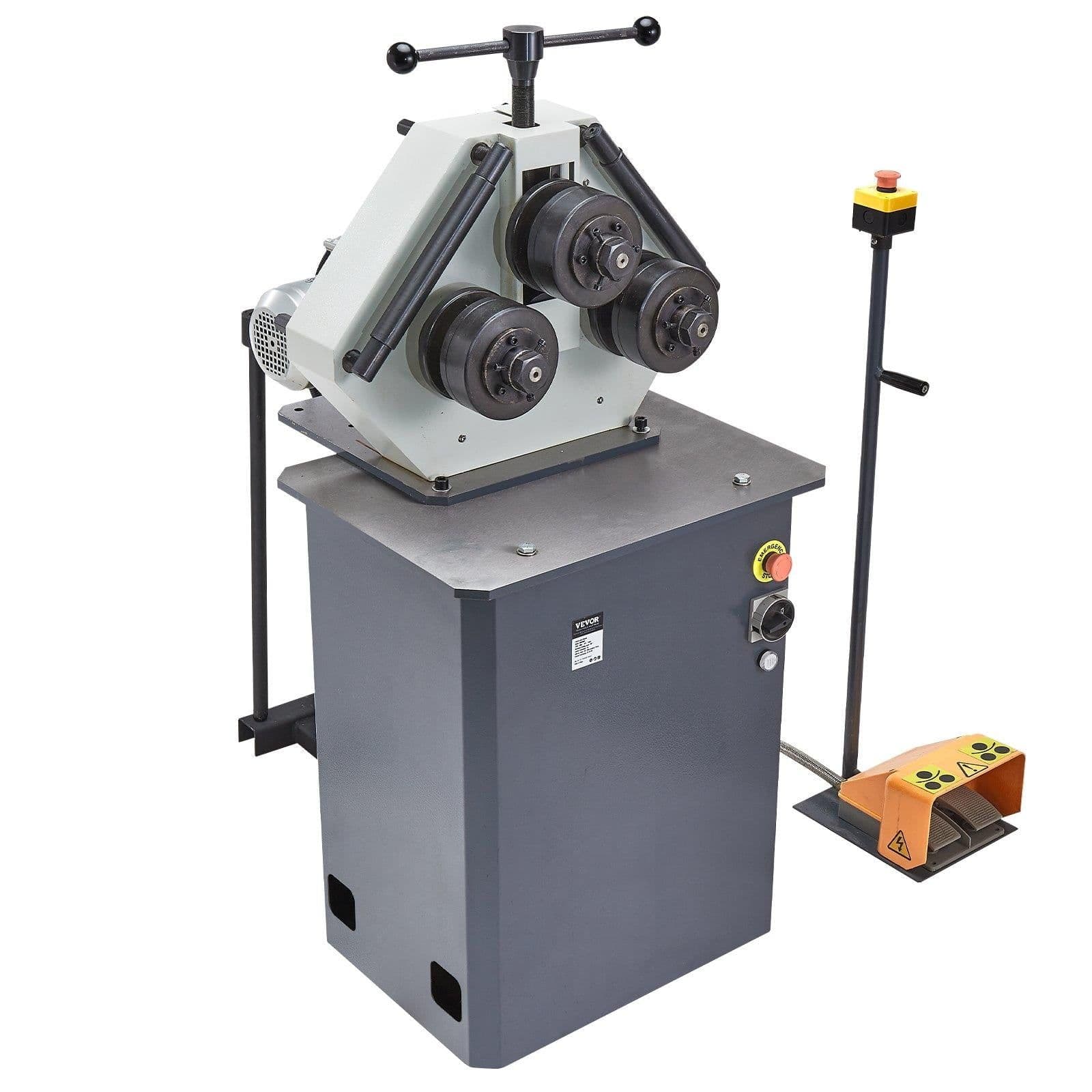 image-VEVOR 750W Electric Roll Bending Machine, 3-Roller Electric Pipe Bender Machine with 180° Maximum Bending Angle & Reversible Foot Switch, Support Horizontal/Vertical Operation (220V 60Hz 3-Phase)