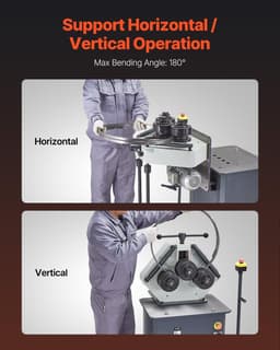 image-VEVOR 750W Electric Roll Bending Machine, 3-Roller Electric Pipe Bender Machine with 180° Maximum Bending Angle & Reversible Foot Switch, Support Horizontal/Vertical Operation (220V 60Hz 3-Phase)