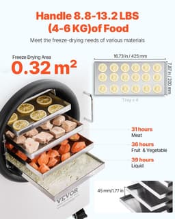 image-VEVOR Vacuum Freeze Dryer Machine, 8.8-13.2 LBS/Batch Food Freeze Drying Machine with 4-Layer Trays, Vacuum Pump, Adjustable Timer and Temperature Control, for Fruits Vegetables Meat, White