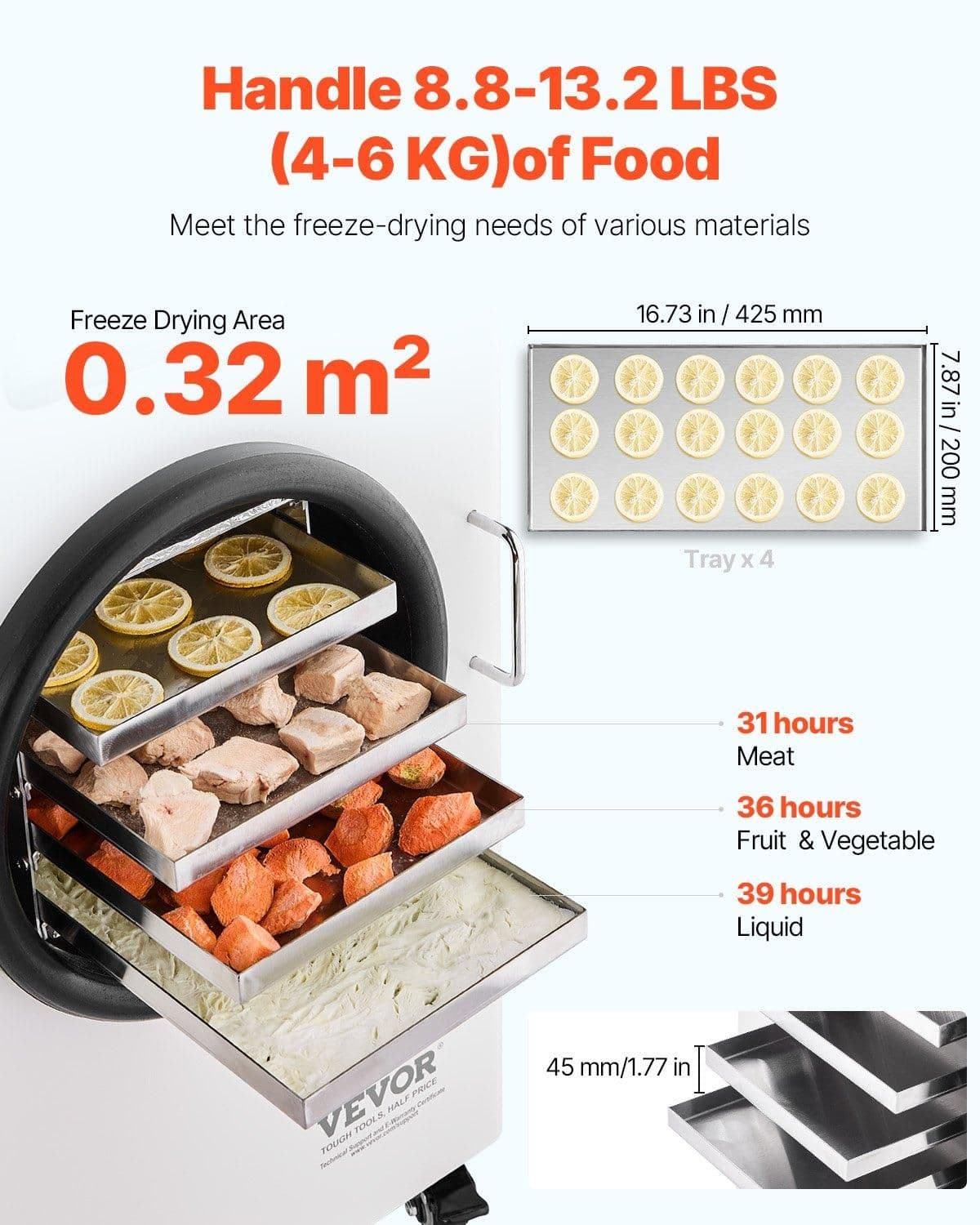image-VEVOR Vacuum Freeze Dryer Machine, 8.8-13.2 LBS/Batch Food Freeze Drying Machine with 4-Layer Trays, Vacuum Pump, Adjustable Timer and Temperature Control, for Fruits Vegetables Meat, White