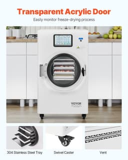 image-VEVOR Vacuum Freeze Dryer Machine, 8.8-13.2 LBS/Batch Food Freeze Drying Machine with 4-Layer Trays, Vacuum Pump, Adjustable Timer and Temperature Control, for Fruits Vegetables Meat, White