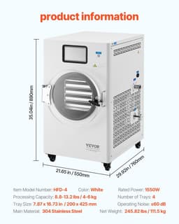 image-VEVOR Vacuum Freeze Dryer Machine, 8.8-13.2 LBS/Batch Food Freeze Drying Machine with 4-Layer Trays, Vacuum Pump, Adjustable Timer and Temperature Control, for Fruits Vegetables Meat, White