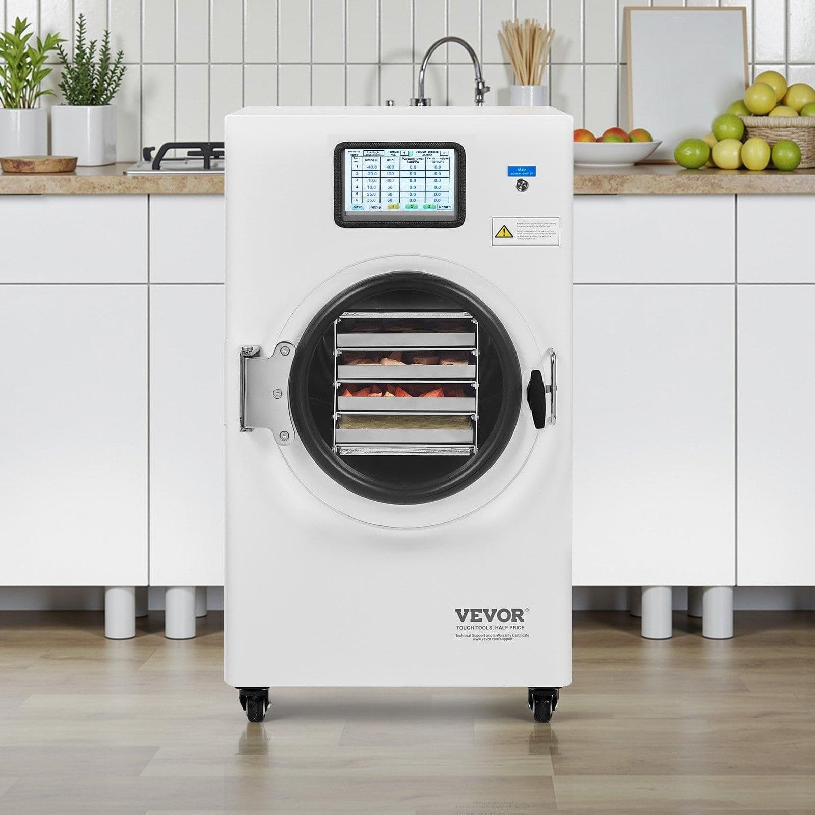 image-VEVOR Vacuum Freeze Dryer Machine, 8.8-13.2 LBS/Batch Food Freeze Drying Machine with 4-Layer Trays, Vacuum Pump, Adjustable Timer and Temperature Control, for Fruits Vegetables Meat, White
