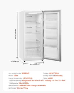 image-VEVOR Convertible Freezer/Refrigerator, 17 Cu.Ft Frost Free Upright Freezer with Temp Control Panel, Door Open too Long Alarm, Adjustable Shelves and LED, Standing Fridge for Kitchen, Office, Garage