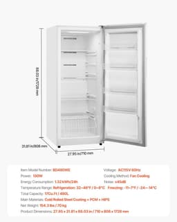 image-VEVOR Convertible Freezer/Refrigerator, 17 Cu.Ft Frost Free Upright Freezer with Temp Control Panel, Door Open too Long Alarm, Adjustable Shelves and LED, Standing Fridge for Kitchen, Office, Garage