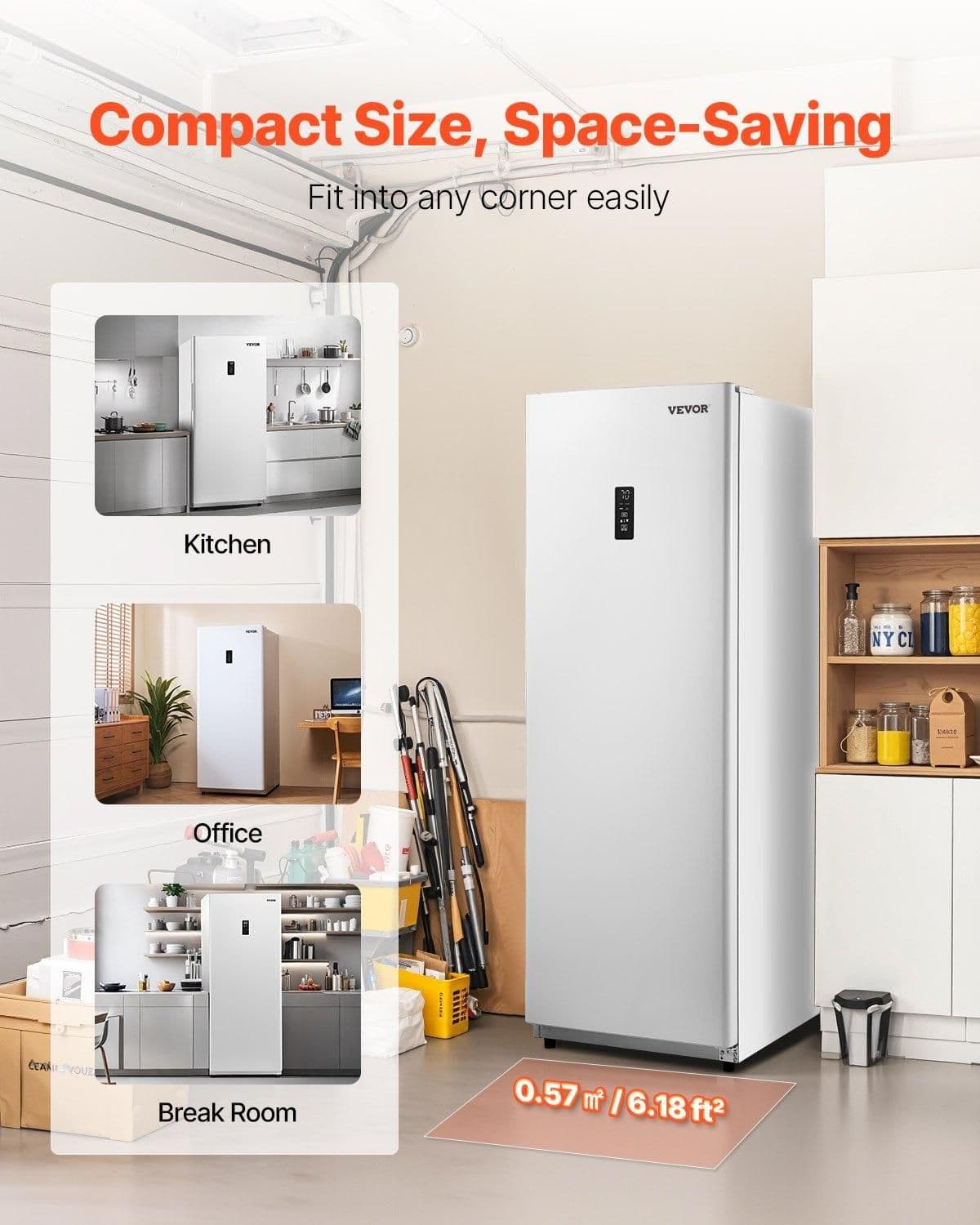 image-VEVOR Convertible Freezer/Refrigerator, 17 Cu.Ft Frost Free Upright Freezer with Temp Control Panel, Door Open too Long Alarm, Adjustable Shelves and LED, Standing Fridge for Kitchen, Office, Garage