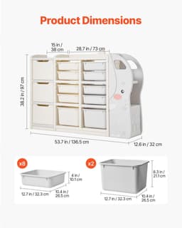 image-VEVOR Kids Toy Storage, 4-Tier Elephant-Shape Toy Storage Organizer with 10 Plastic Movable Bins, Kids Cubby Cabinet Made from HDPE for Study Room, Bedroom, Playroom, Classroom, Nursery, Gray + Beige