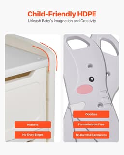 image-VEVOR Kids Toy Storage, 4-Tier Elephant-Shape Toy Storage Organizer with 10 Plastic Movable Bins, Kids Cubby Cabinet Made from HDPE for Study Room, Bedroom, Playroom, Classroom, Nursery, Gray + Beige