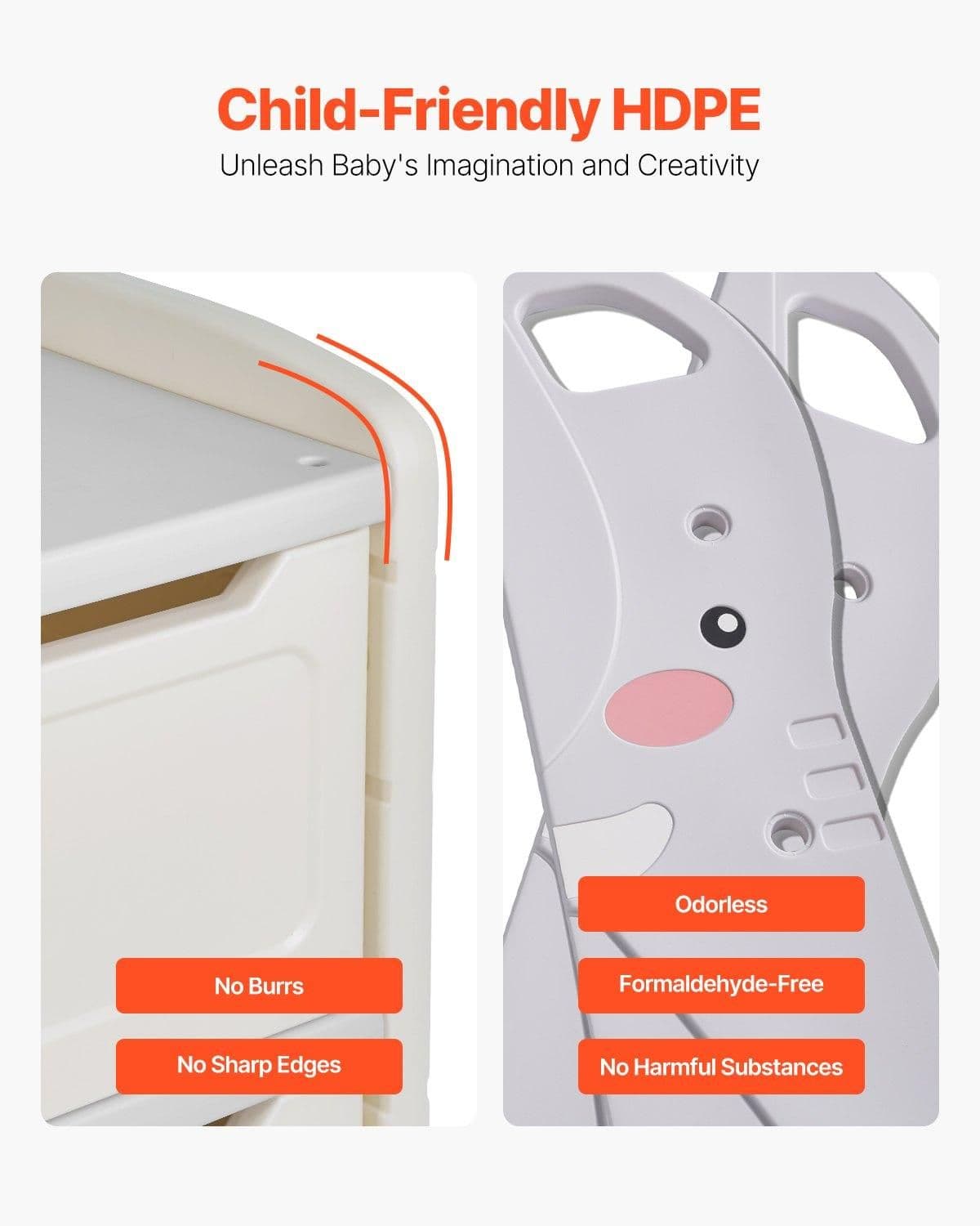 image-VEVOR Kids Toy Storage, 4-Tier Elephant-Shape Toy Storage Organizer with 10 Plastic Movable Bins, Kids Cubby Cabinet Made from HDPE for Study Room, Bedroom, Playroom, Classroom, Nursery, Gray + Beige